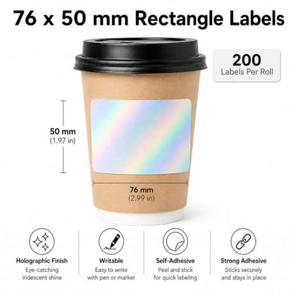 Holographic Silver Thermal Label 2 × 3 Inch Vinyl Sticker 200 PCS - color: Holographic Silver, size: 2 × 3 Inch