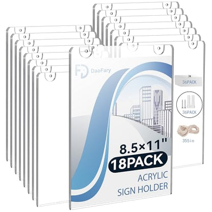 Daofary Acrylic Wall Sign Holder 8.5 x 11, 18 Pack Wall Mount,3-Way Install