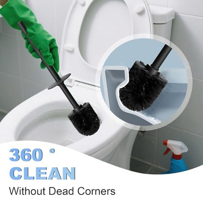 Toilet Brush and Holder Set, NEWRAIN 304 Stainless Steel Toilet Brush with Long Brush Handle, Matte Black Toilet Scrubber and Covered Holder, Round Design Sturdy and Space Saving, Covered Brush - color: Matte Black
