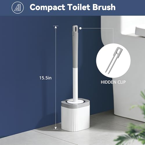 Toilet Brush, 3 Pack Compact Toilet Bowl Brush and Holder Set with Nylon Bristles Toilet Cleaner Brush Hidden Toilet Scrubber Brush for Bathroom Cleaning, Grey & White - color: Grey White-3p