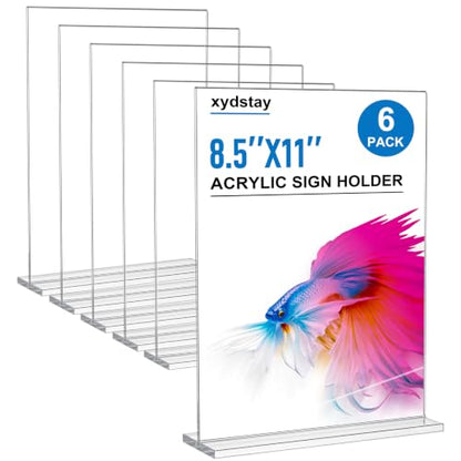 xydstay 8.5 x 11 Acrylic Sign Holder 6 pack, Clear Table Display Stand
