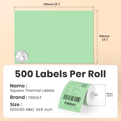 Direct Thermal Label Green Vinyl 4 x 6 Inch Printer Sticker 250 PCS - color: Green