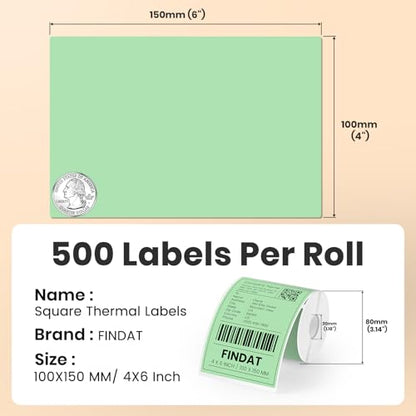 Direct Thermal Label Green Vinyl 4 x 6 Inch Printer Sticker 250 PCS - color: Green