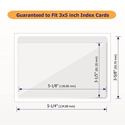 IMAGAME Clear Adhesive 3" x 5" Index Card Pockets, Labels Holders, 50 Pack - size: 3-5/8" x 5-1/4" for 3" x 5" Index Cards