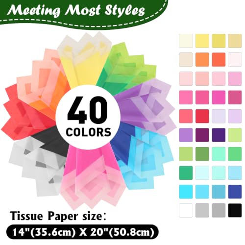 TUXIYA 200 Sheets Tissue Paper,40-Color 14"X20" Tissue Paper for Gift Bags - size: 200P