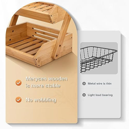 Bamboo Tiered Fruit & Vegetable Storage Bowl Stand for Kitchen Countertop - Produce Basket for Potato, Onion, Bread, Snack Storage - size: 2 Tier Bamboo