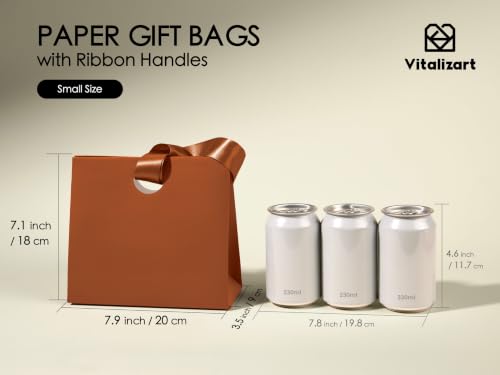 Vitalizart Paper Gift Bags With Ribbon Handles Small Brown Bulk Pack - color: Brown, size: Small Size/10pcs