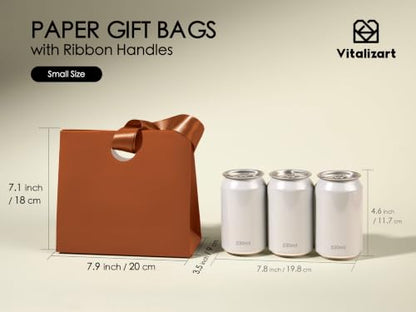 Vitalizart Paper Gift Bags With Ribbon Handles Small Brown Bulk Pack - color: Brown, size: Small Size/10pcs