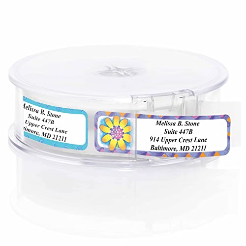 Imagination Assorted Designer Rolled Address Labels with Elegant Plastic Dispenser - size: 500 Labels, style: Imagination Assorted
