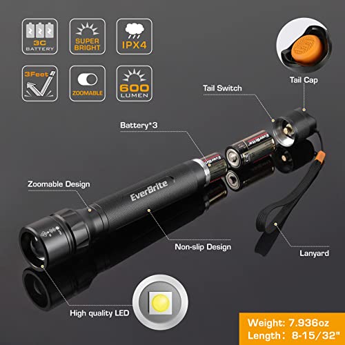 EverBrite Tactical Flashlight 600 Lumens Zoomable 4 Light Modes