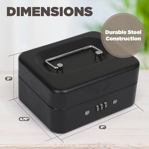 Darice Cash Lock Box - Medium Money Cash Box With Money Tray and Lock - Safety Box Money Holder - Organizer for Bills, Coins - Convenient Handle (4.75" x 6" x 3" Black) - size: Medium