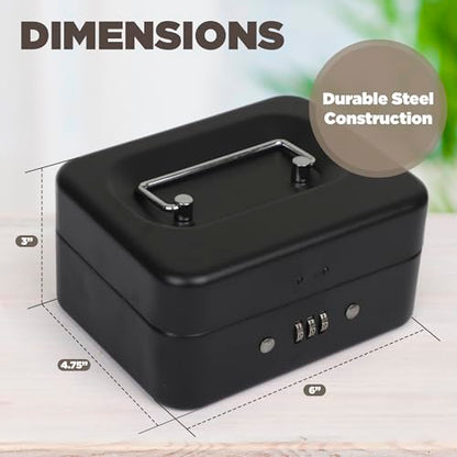 Darice Cash Lock Box - Medium Money Cash Box With Money Tray and Lock - Safety Box Money Holder - Organizer for Bills, Coins - Convenient Handle (4.75" x 6" x 3" Black) - size: Medium