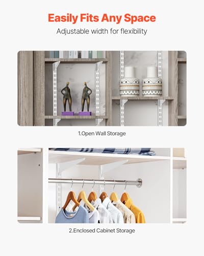 VEVOR Shelf Pilaster, 60-inch 5 Pack, Dual Track Upright Wall Shelving System, Heavy Duty Support System Twin Slot Shelf Rails, 25 Screws, Suitable for Cabinet Closet Organization Storage, Silver - style: 60-inch