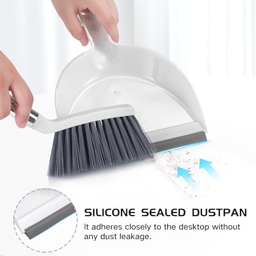 NACENA Mini Broom and Dustpan Set, Small Dust Pan and Brush Set, White&Gray - color: Grey & White, size: 1 Pack
