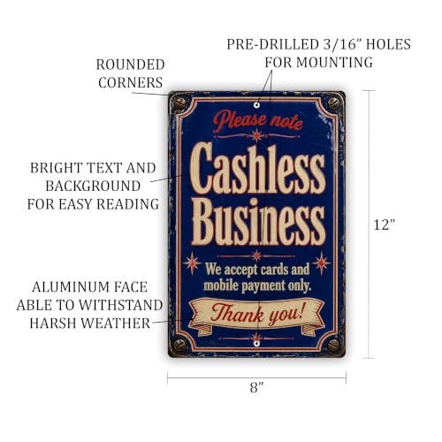 Cashless Business Vintage Enamel Business Sign - style: Cashless Business