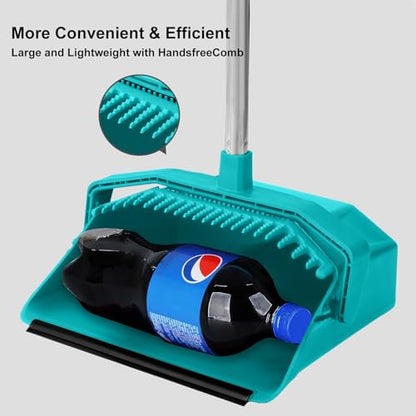 Broom and Dustpan Set for Home, 51" Long Handle Standing Dustpan Blue - color: Blue