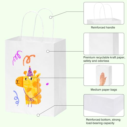 60pcs White Paper Gift Bags with Handles Bulk, Medium Size, 8x4x10in - color: White 8x4x10in, size: 1 Count (Pack of 60)