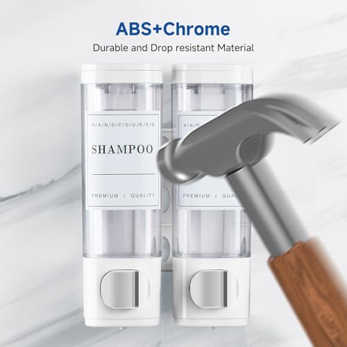 Shampoo and Conditioner Dispenser Bathroom Shower Soap Dispenser Wall Mounted Shampoo Dispenser for Shower Wall No Drill 2 * 350ml White 2 Chamber with Waterproof Labels Self - color: White 2
