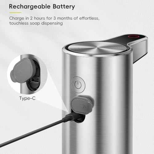 EKO Aroma Touchless Automatic Soap Dispenser for Kitchen and Bathroom, Liquid Hand Soap Dispenser, Rechargeable, 9 fl oz (Stainless) - color: Stainless Steel, size: 9 oz