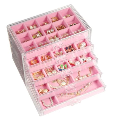 GUOER Earring Organizer, Acrylic Jewelry Box with 5 Drawers for Women, Pink - color: Pink