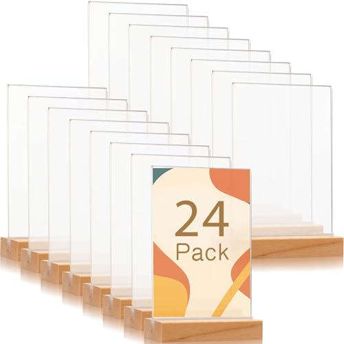 Vinsot 24 Pack 5 x 7 Inches Clear Acrylic Sign Holder with Wood Base - color: Clear, size: 5 x 7 inches