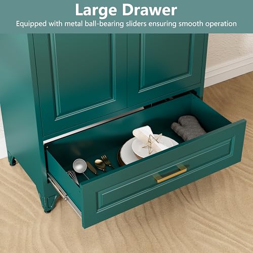 Polup 75" Metal Storage Cabinet, Tall Kitchen Pantry Cabinet with 1 Drawer - color: Green, size: 75"H - 1 Drawer