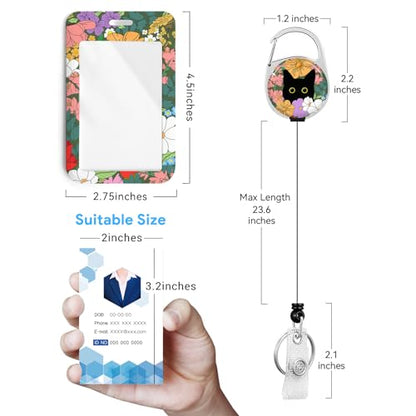 2 Pack Cat Hiding in the Flowers ID Badge Holder with Clip Badge Reels - color: 2 Pack-cat Hiding in the Flowers