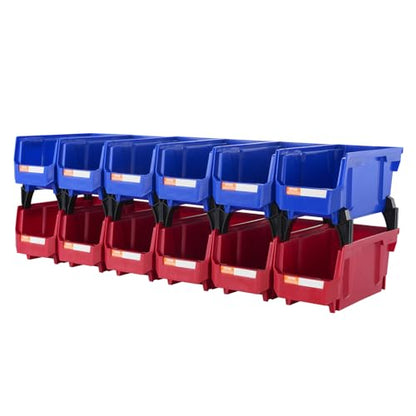 VEVOR Plastic Storage Bins 12 Pack (11 x 5 x 5-Inch), Hanging Stackable Storage Organizer Bins, Heavy Duty Stacking Containers for Closet, Garage, Office, Home, Pantry or Small Parts Organization - style: Red&Blue-12PC-5L