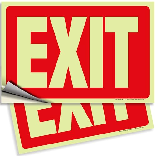 iSYFIX Exit Glow in the Dark Sign Stickers Red, 2 Pack, 10x7 Inch - color: Red & White, size: 2 Pk 10x7
