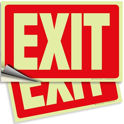 iSYFIX Exit Glow in the Dark Sign Stickers Red, 2 Pack, 10x7 Inch - color: Red & White, size: 2 Pk 10x7