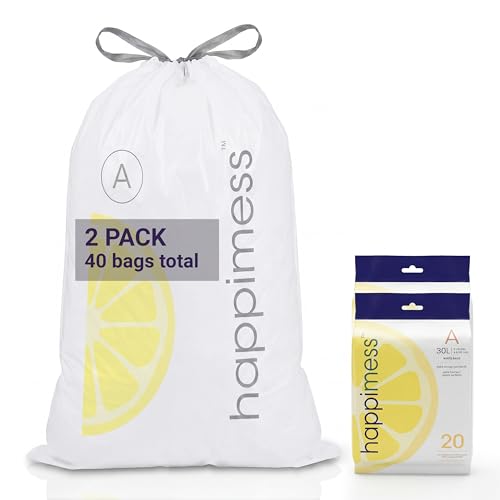 happimess 20-Count Lemon 8 Gal Drawstring Trash Bags, White, Pack of 2 - color: White (Lemon Scented), size: 40 Count (Pack of 1)
