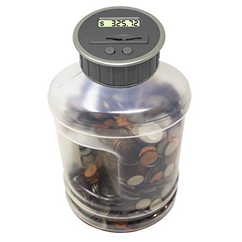 Jumbo Digital Coin Counter Bank - Extra Large Savings Jar for Pennies Nickles Dimes Quarters Half Dollar and Dollar Coins | Clear Jar w/LCD Display - style: Jumbo