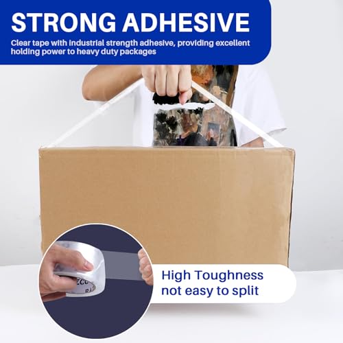 RAZCC Clear Packing Tape, 24 Rolls Heavy Duty Packaging Tape with Dispensers for Packing Shipping Moving and Sealing, Thicker Packing Tape-2" x 65 Yards Per Roll, 1560 Total Yards - size: 2"-24 Rolls