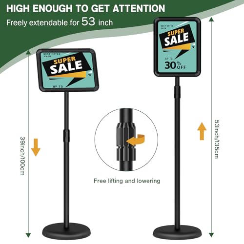 Sign Holder - 8.5x11 inch Sign Stand Holder Adjustable Display Stand Floor Standing Sign Holder, Signage Stand with Snap-Open Frame Display for Malls,Schools,Restaurants (Black)
