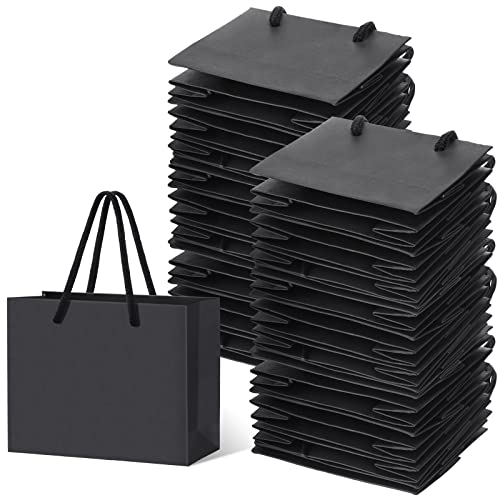 Honoson 100 Pcs Thicken Black Mini Gift Bags with Handles Gift Card Bags - color: Black