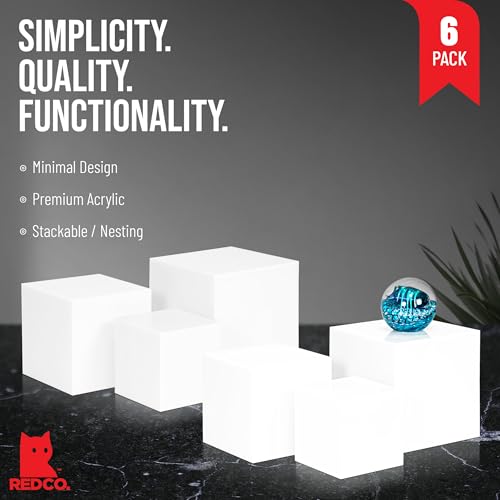 Red Co. Set of 3 Glossy White Acrylic Cube Display Nesting Riser Stands with Hollow Bottoms - 2-Pack - color: White, size: 4",5",6" - 2 Pack