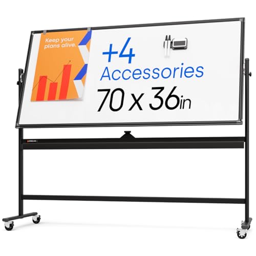 Kamelleo Rolling Whiteboard on Wheels 70" x 36", Double Sided White Board - color: Jet Black, size: 70x36