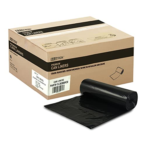 Bagtron 55-60 Gallon Trash Bags, 30 Micron Heavy Duty Pure LDPE Garbage Can Liners, 36" x 58" Large, Black, 100 Count - style: 60 Gal, 1.18mil (100ct)