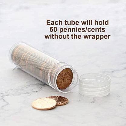 OnFireGuy 10pcs Coin Storage Tubes | Penny/Cent Coin Tubes Round Clear Tubes with Screw-on Lid Made in USA by Edgar Marcus - size: Penny/Cent