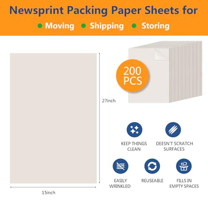 200 SHEETS 27”x15” Packing Paper Sheet for Moving Shipping Wrapping Packing Box Newsprint Paper Moving Paper Moving Supplies Protecting Fragile Items Glass China Dishes Packing (200SHEETS) - style: 200SHEETS