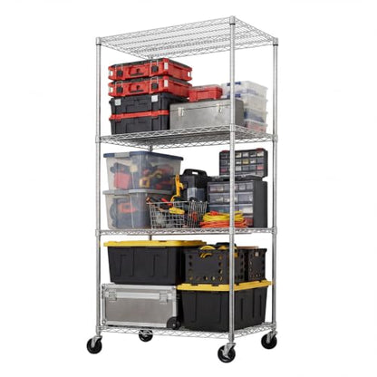 SafeRacks NSF 4-Tier Heavy Duty Steel Wire Rack w/Wheels (36"x24"x72") - color: Silver, size: 24"x36"x72" 4-Tier