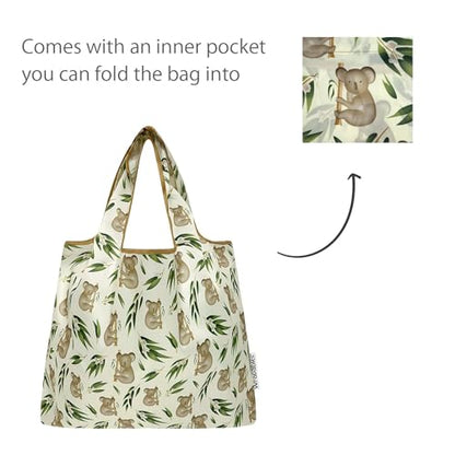 allydrew Medium Foldable Tote Nylon Reusable Grocery Bag (Set of 2) - color: Koalas