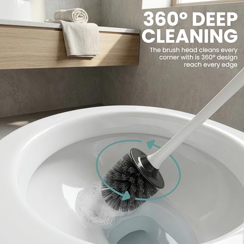 Vigar Zense Toilet Brush and Holder Set, Polyresin Stone, Terrazzo - color: Terrazzo