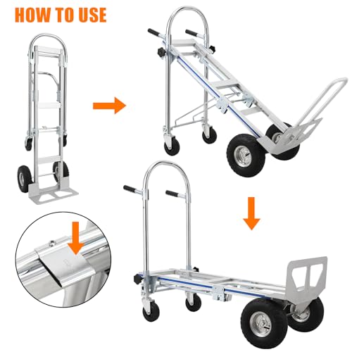 Aluminum Hand Truck, 3-in-1 Convertible Folding Cart with 770 lbs Capacity, Heavy Duty Dolly with Swivel Rubber Wheels & Brakes for Warehouse, Home, Moving, Industrial Use (Model: FST-HT01)