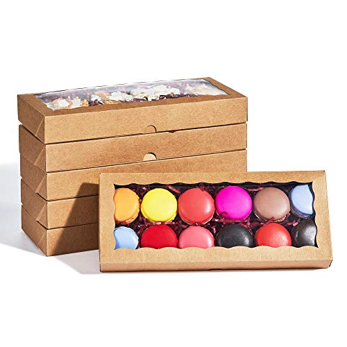 24PCS 12 x 5 x 1.5 inches Auto-Popup One Piece Premium Cookies Boxes, Kraft Brown Macaron Boxes Packaing, Bakery Box for Holiday Cookie Gift Sets - color: Kraft Brown
