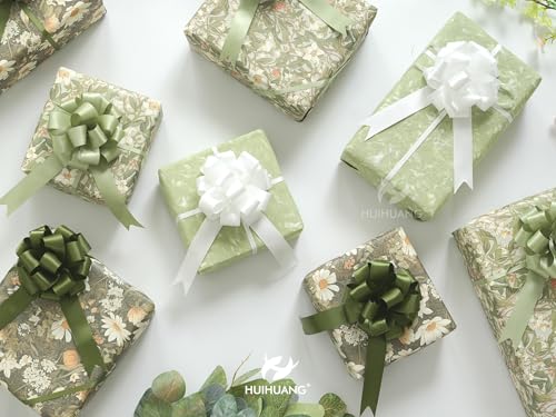 HUIHUANG White Pull Bows for Gifts, Christmas Gift Bows 4" x 8" x 12 PCS - color: White, size: 1 Pack (12 bows, 4 in x 8 in)