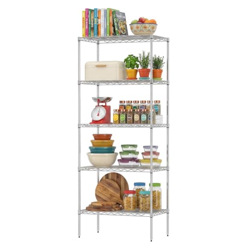 BestOffice | 5-Tier Wire Shelf | 14" x 24" x 60" | Chrome - color: Chrome, size: 14"D x 24"W x 60"H