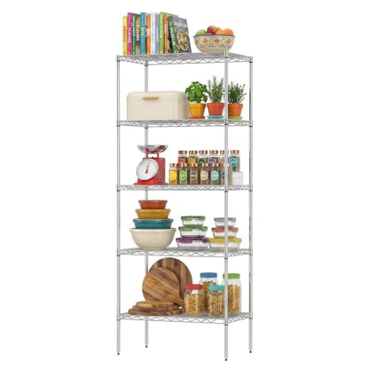 BestOffice | 5-Tier Wire Shelf | 14" x 24" x 60" | Chrome - color: Chrome, size: 14"D x 24"W x 60"H