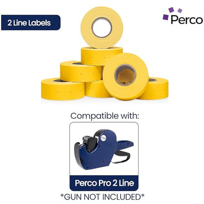 Perco 2 Line Yellow Labels - 24,000 Blank Price and Date Gun Labels for Perco 2 Line Price and Date Guns - 32 Rolls, 4 Sleeves - Made in USA - color: Yellow, size: 4 Sleeves
