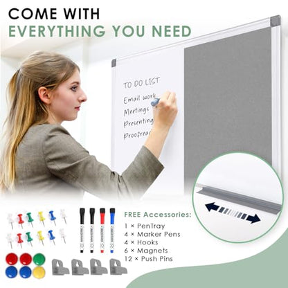 SWANCROWN White Board Bulletin Board Combo 36 x 24 in, Aluminum Frame - color: Grey-vertical, size: 36"W x 24"H